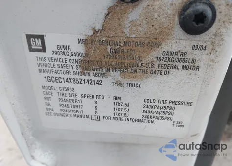 2005 Chevrolet Silverado 1500 Work Truck z USA, uszkodzony, nr VIN 1GCEC14X85Z142142